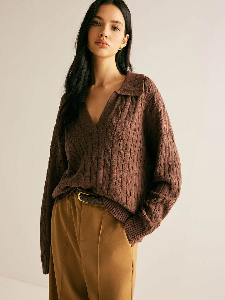 Brauner Pullover mit V-Ausschnitt für Damen - Sienna