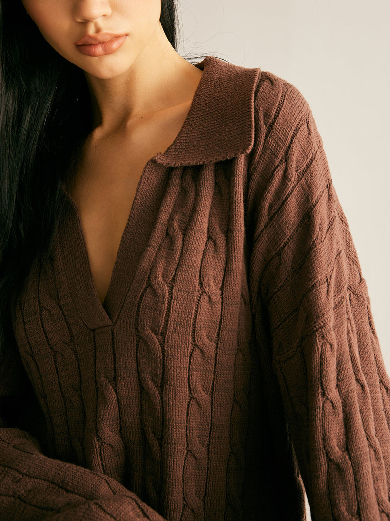 Brauner Pullover mit V-Ausschnitt für Damen - Sienna