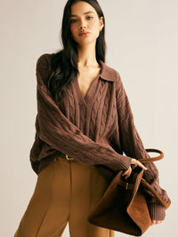 Brauner Pullover mit V-Ausschnitt für Damen - Sienna