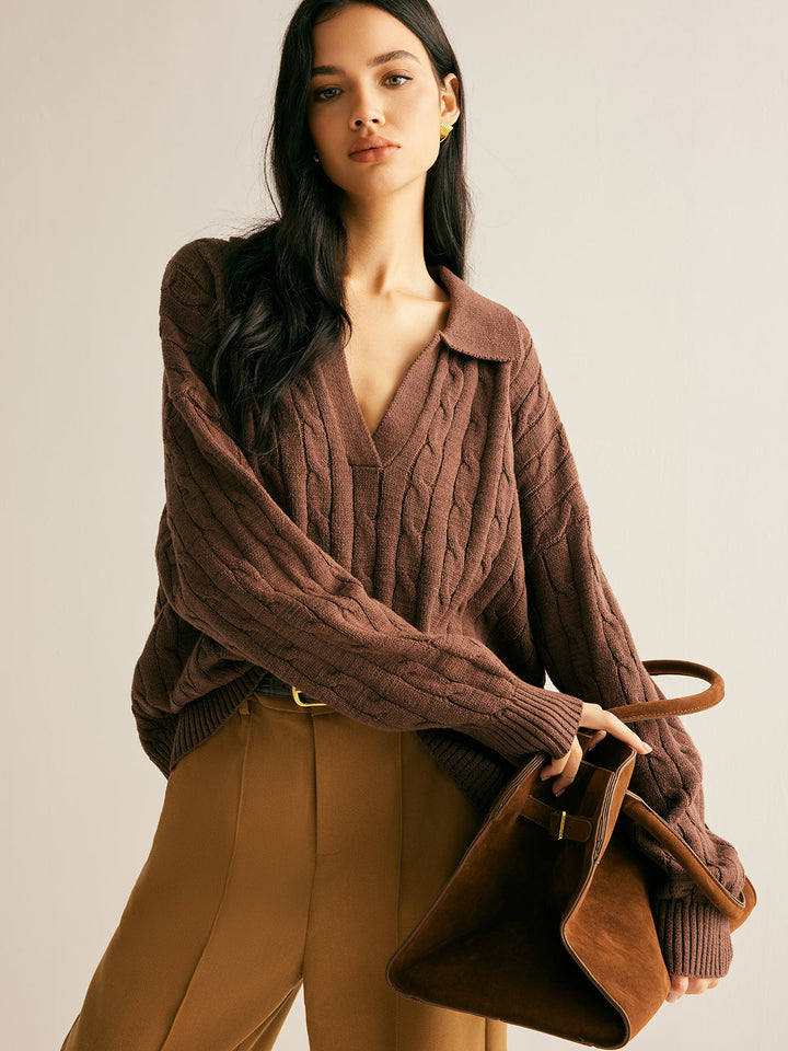Brauner Pullover mit V-Ausschnitt für Damen - Sienna