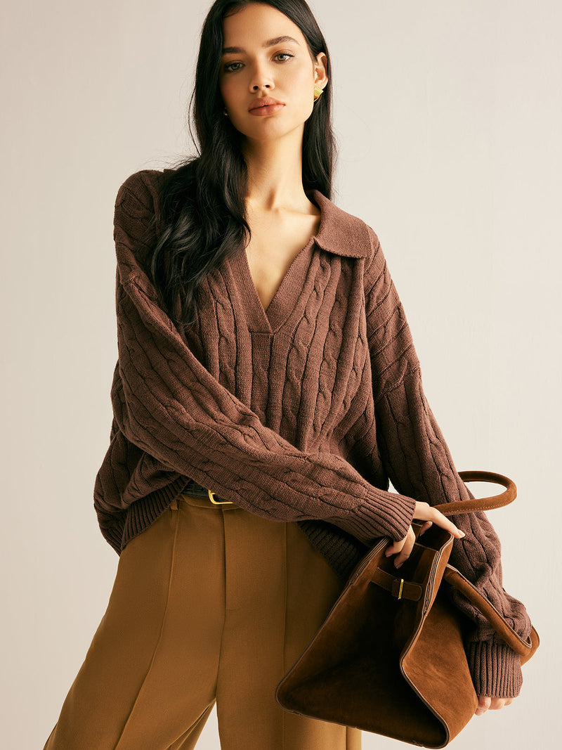 Brauner Pullover mit V-Ausschnitt für Damen - Sienna