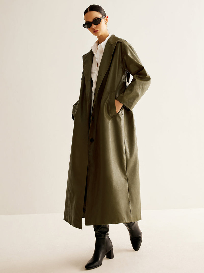 Vintage Grüner Langer Lederjacke für Damen - Aurelia