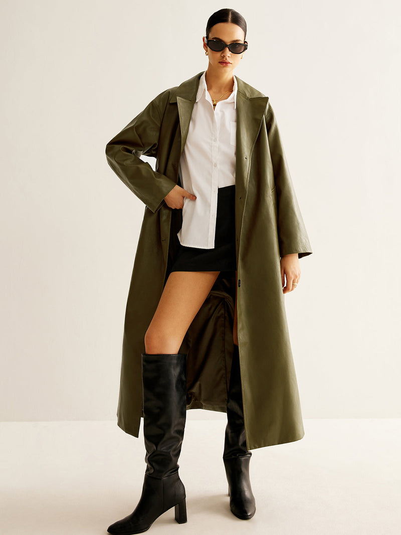 Vintage Grüner Langer Lederjacke für Damen - Aurelia