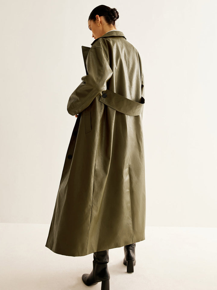 Vintage Grüner Langer Lederjacke für Damen - Aurelia