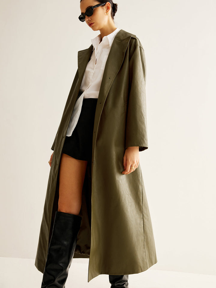 Vintage Grüner Langer Lederjacke für Damen - Aurelia
