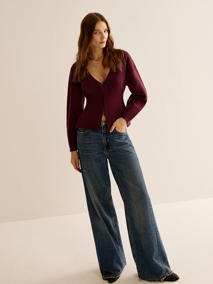 Pullover mit V-Ausschnitt für Damen - Celeste