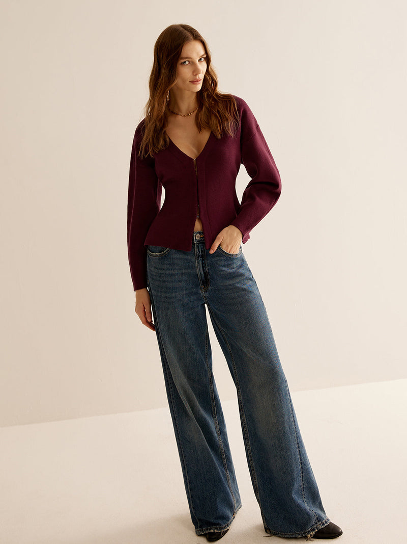 Pullover mit V-Ausschnitt für Damen - Celeste