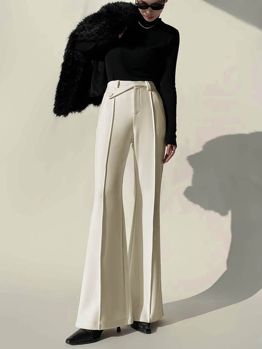 Weiße High-Waist-Hose mit weitem Bein für Damen - Amara