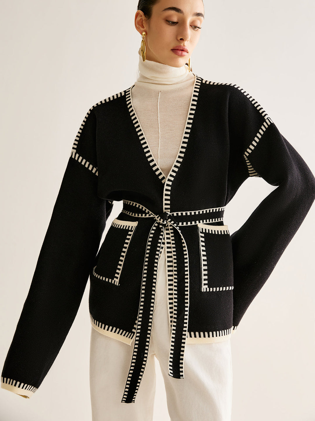 Gebundene Strickjacke mit Gürtel für Damen - Celine