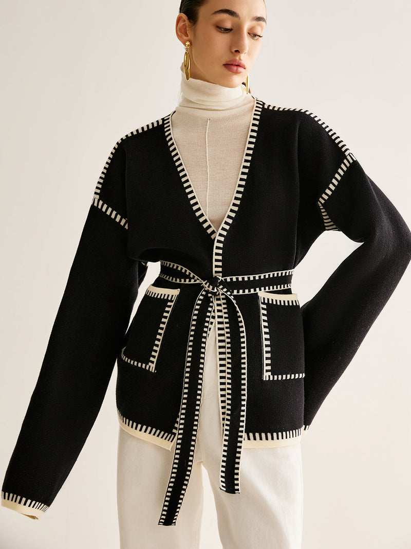 Gebundene Strickjacke mit Gürtel für Damen - Celine