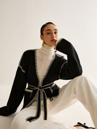 Gebundene Strickjacke mit Gürtel für Damen - Celine