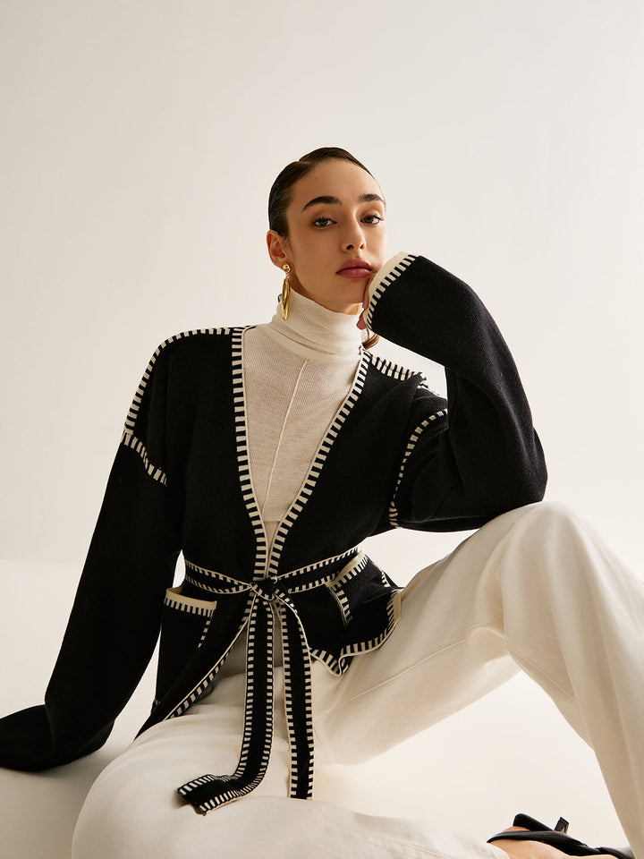 Gebundene Strickjacke mit Gürtel für Damen - Celine