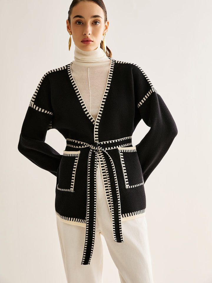 Gebundene Strickjacke mit Gürtel für Damen - Celine