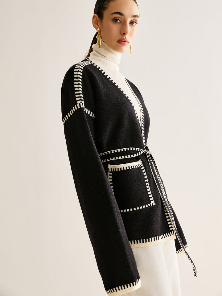 Gebundene Strickjacke mit Gürtel für Damen - Celine