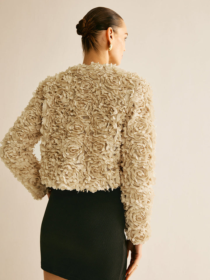 Beiger Blazer mit Rundhalsausschnitt für Damen - Olivia