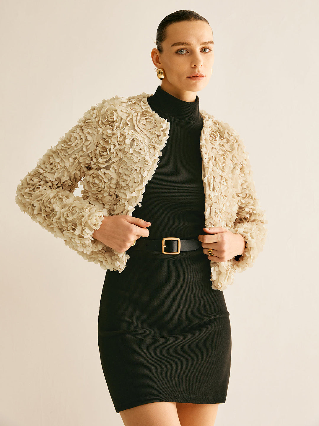 Beiger Blazer mit Rundhalsausschnitt für Damen - Olivia