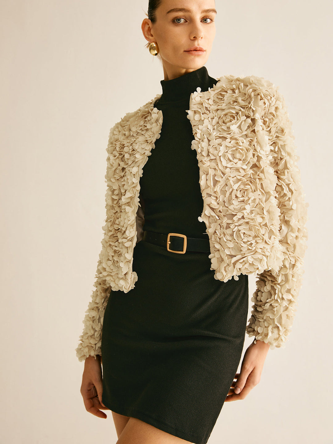Beiger Blazer mit Rundhalsausschnitt für Damen - Olivia
