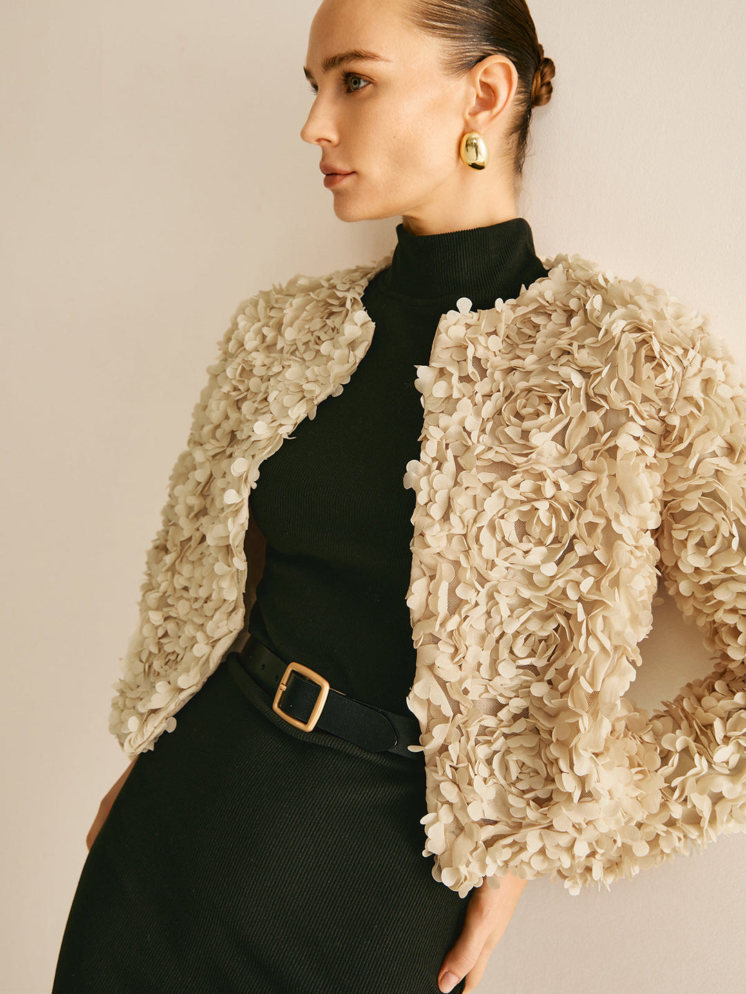 Beiger Blazer mit Rundhalsausschnitt für Damen - Olivia