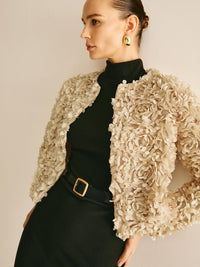 Beiger Blazer mit Rundhalsausschnitt für Damen - Olivia
