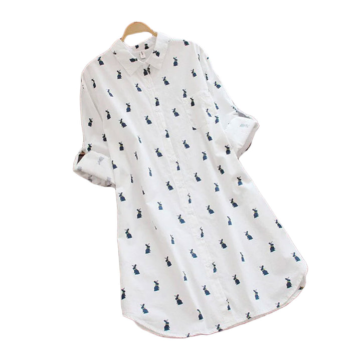 Playful shirt dress with rabbit print and lapel collar - Elina