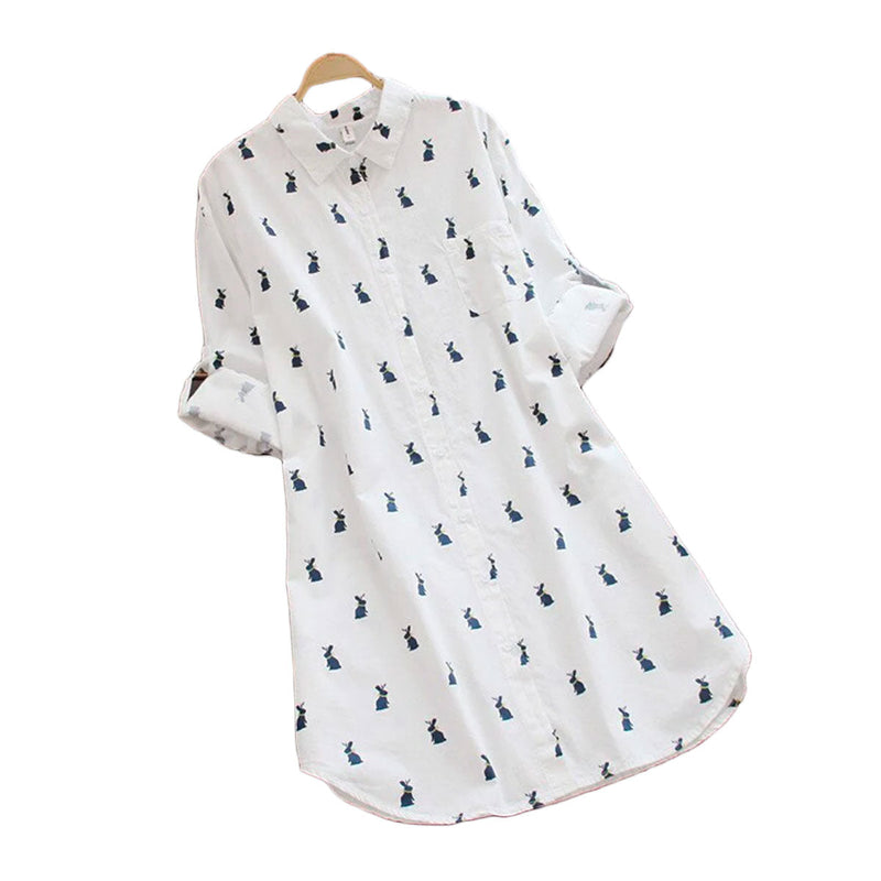 Playful shirt dress with rabbit print and lapel collar - Elina