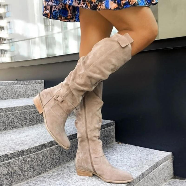 Dameslaarzen van suede-look met blokhak – Elinor