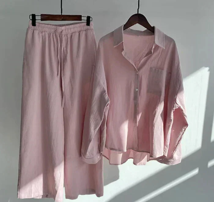 Luftiges zweiteiliges Sommeroutfit aus Leinen – Geneve