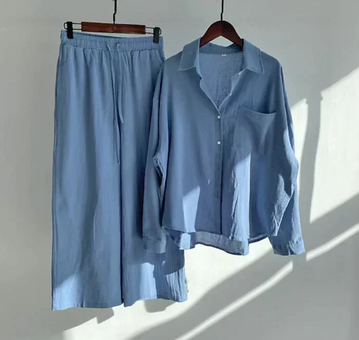 Luftiges zweiteiliges Sommeroutfit aus Leinen – Geneve
