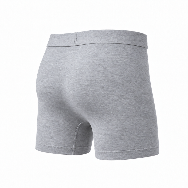 Lichtgrijze gemêleerde boxershort van achteren en schuin van opzij, met effen zitvlak en brede tailleband. 8