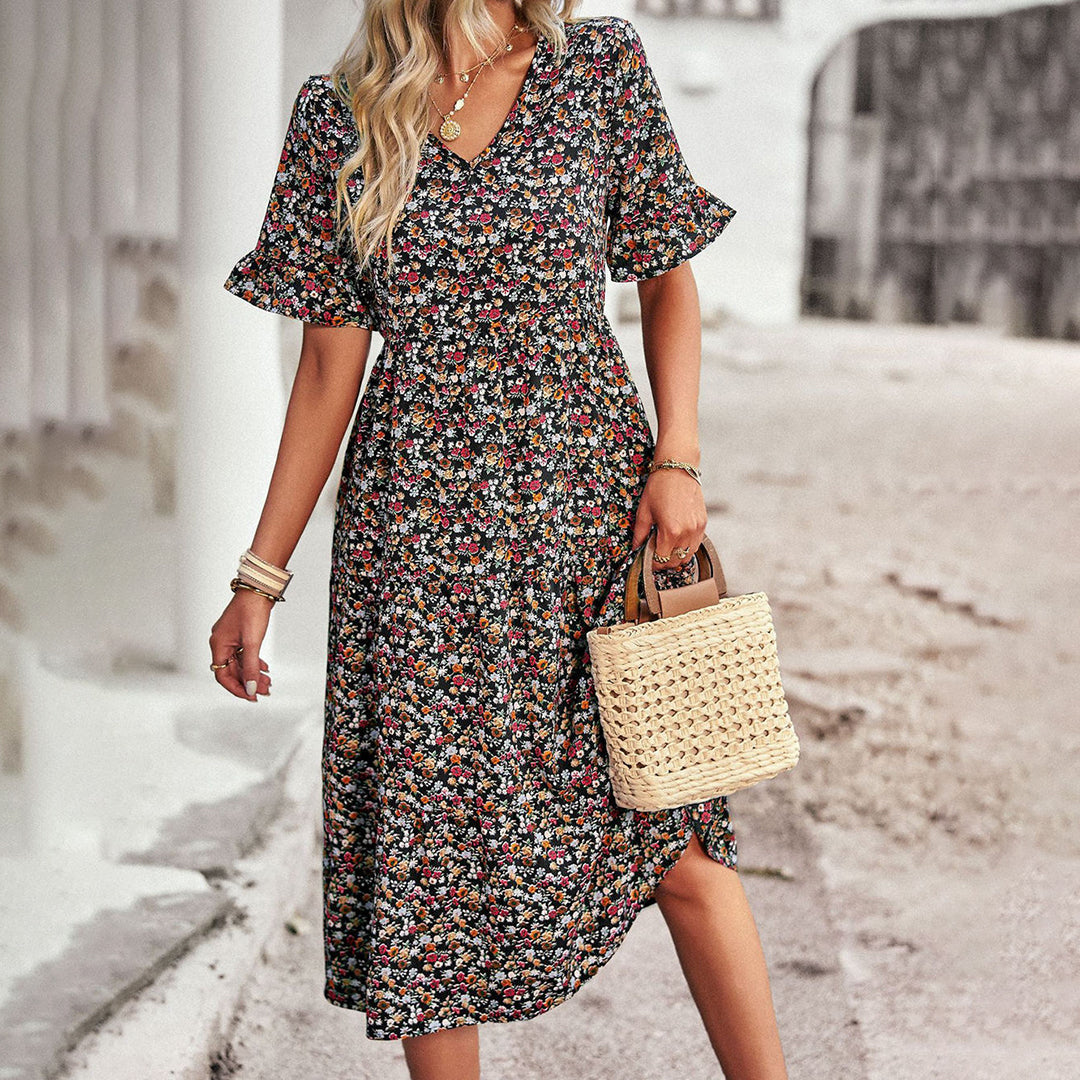 Floral Print Midi Dress - Lilac