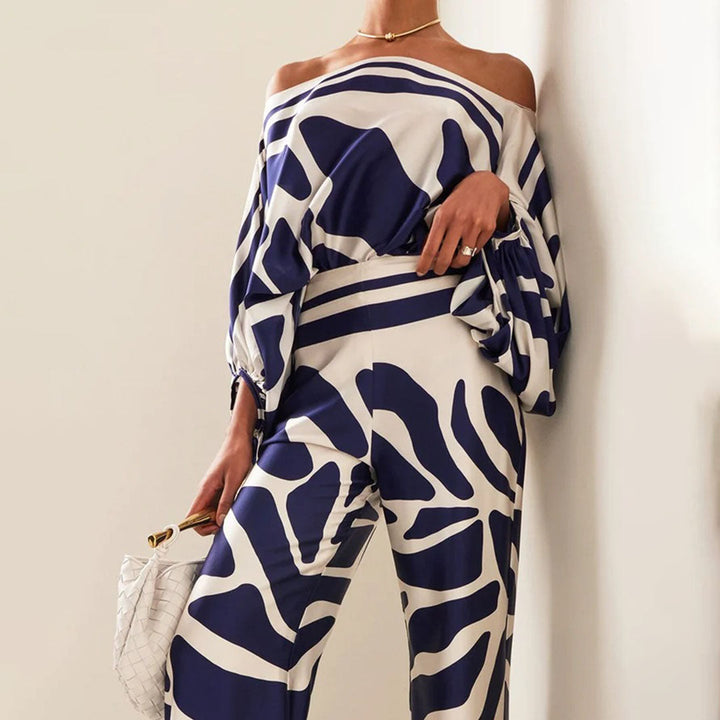 Zweiteiliges Satin-Set mit Muster – Selena