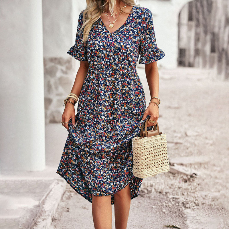 Floral Print Midi Dress - Lilac
