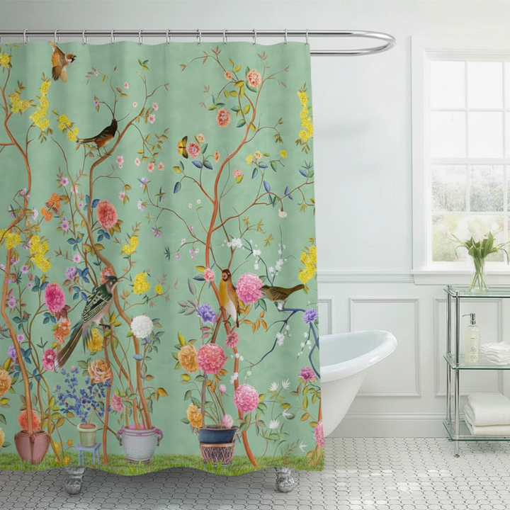 Blumen Und Vogelmotiv Duschvorhang - AquaFlora