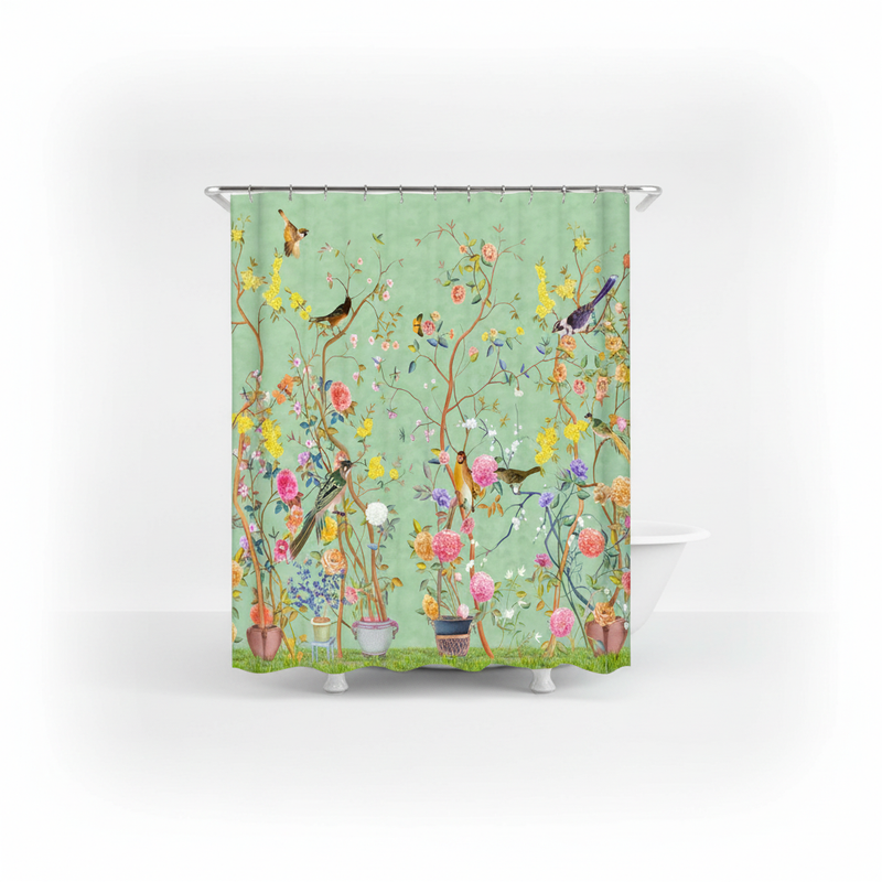 Blumen Und Vogelmotiv Duschvorhang - AquaFlora