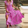 Boho Sommer-Maxikleid mit V-Ausschnitt und Luftiger Passform - Talia