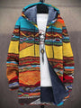 Open vest met capuchon en fleecevoering, geweven etnische golfpatronen in geel, rood, oranje en turquoise 5