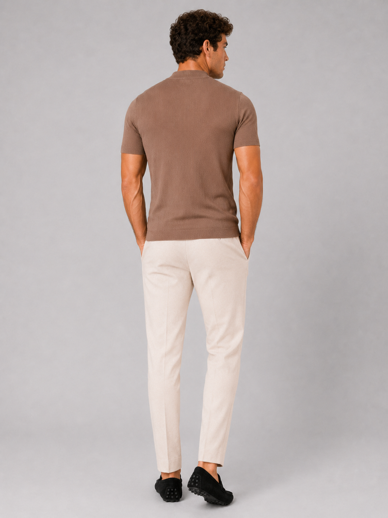 Men's Mock Neck Ribbed T-Shirt Fitted Stretch Short Sleeve Top 4