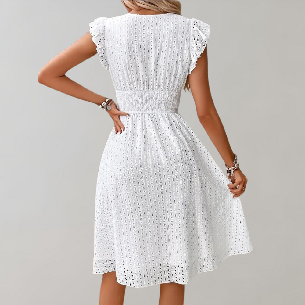 Weißes Sommerkleid mit gerafften Ärmeln - Lina