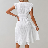 Weißes Sommerkleid mit gerafften Ärmeln - Lina