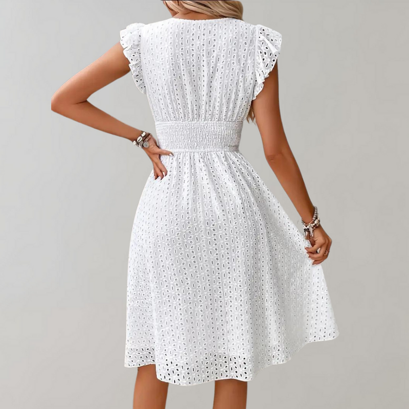 Weißes Sommerkleid mit gerafften Ärmeln - Lina