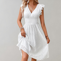 Weißes Sommerkleid mit gerafften Ärmeln - Lina