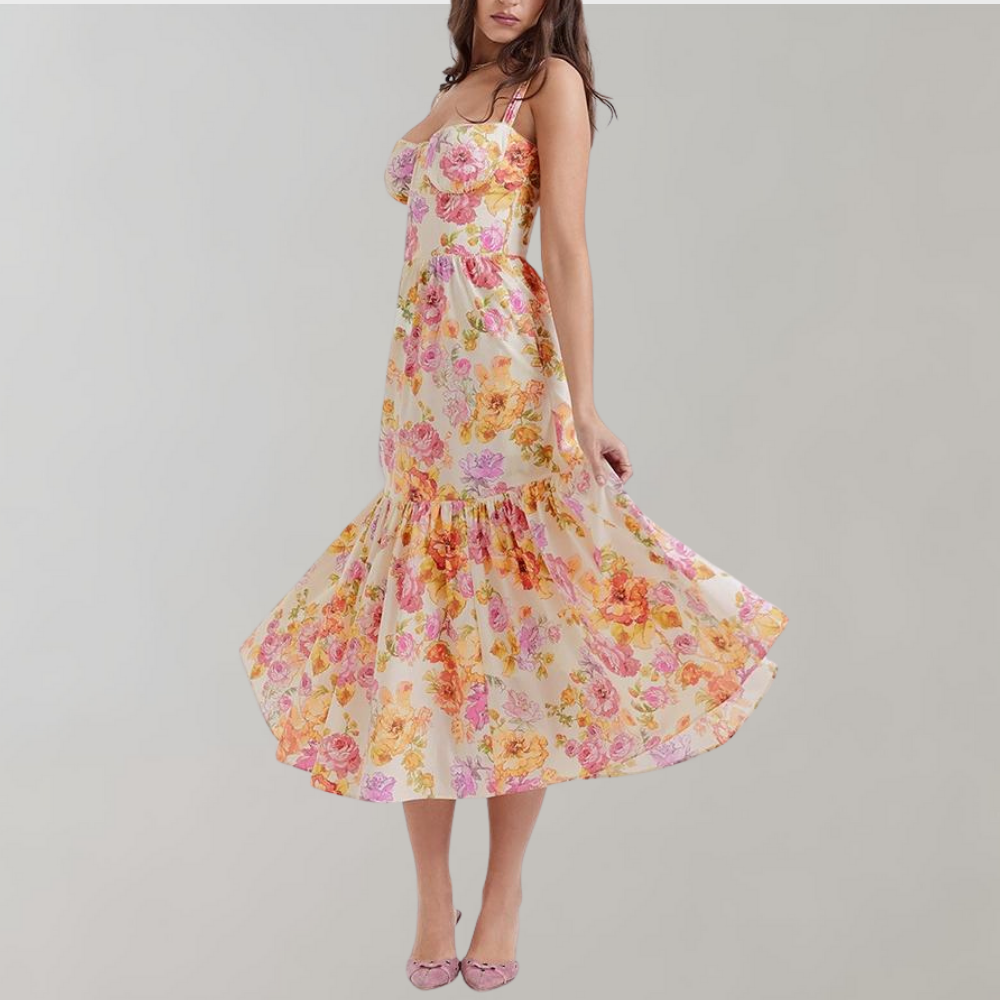 Geblümtes ausgestelltes Midikleid – Mireille