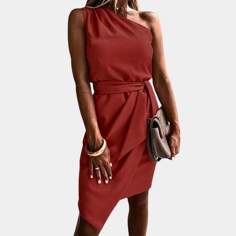 Trendiges One-Shoulder Kleid mit Taillengürtel - Adriana