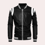 Leder Herren-Bomberjacke mit Reißverschluss und sportlichen Streifen – Dorian