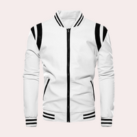 Leather Men's Bomber Jacket with Zipper and Sporty Stripes – Dorian