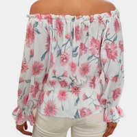 Schulterfreie Blumenbluse mit Rüschen – Fayenne