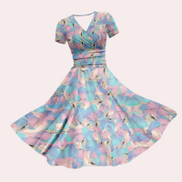 Buntes Midikleid mit V-Ausschnitt – Selina