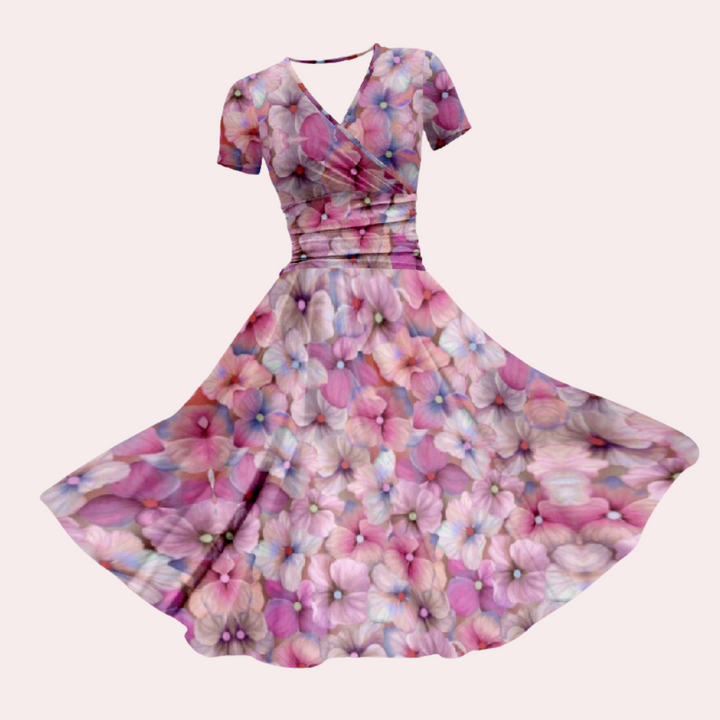 Buntes Midikleid mit V-Ausschnitt – Selina