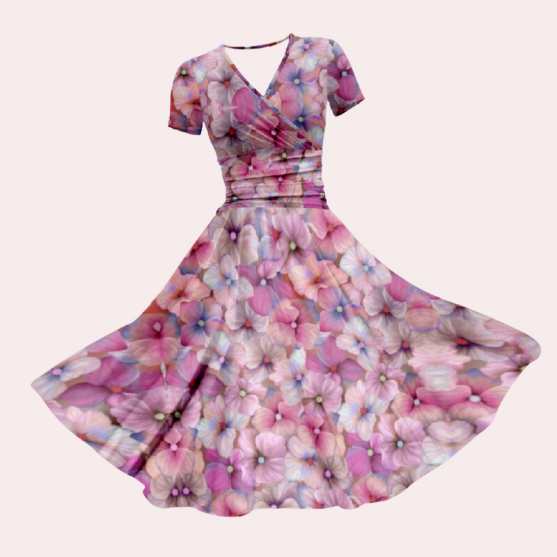 Buntes Midikleid mit V-Ausschnitt – Selina
