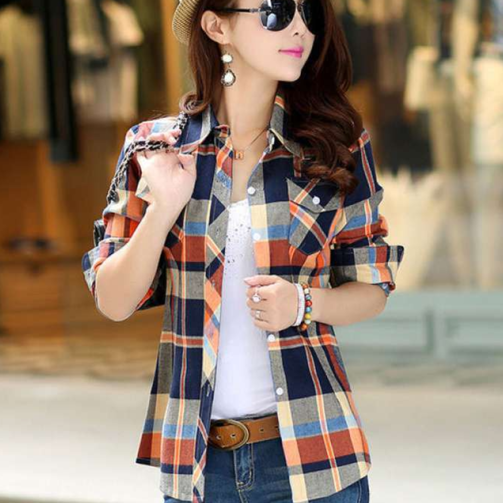Modieuze Blouse met Karo-Patroon - Sienna